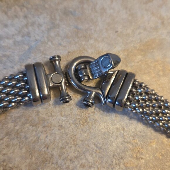 DSMK Stainless Steel Silver tone Thick Mesh Necklace Magnetic Closure Brutalist - Picture 8 of 9